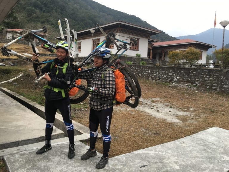 On Right - Sonam carring the Bike