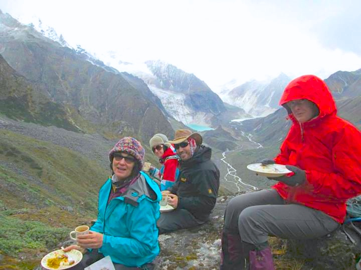 Lunch well earned after hard day crossing Gangla Karchung Pass. ( Snowman Trek) Oct 2014 Courtesy Kirill and olga